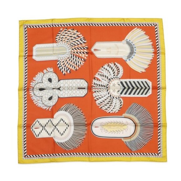 HERMES Carre Double Face Gala Epaulettes Size 90 Silk100% Curry/Corail/Ebene - Picture 8 of 8